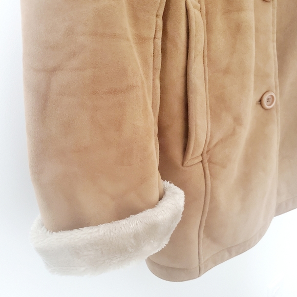 Camel Faux Suede Coat M - Picture 5 of 8